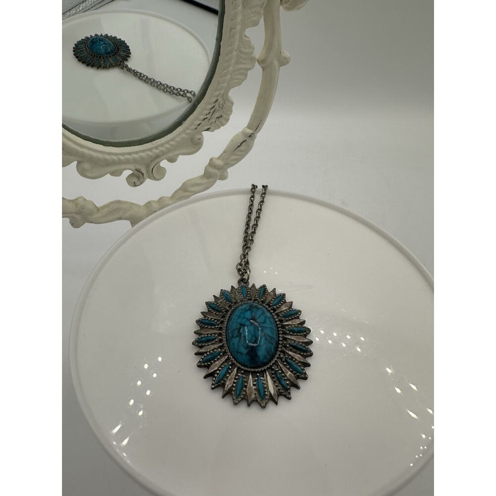 Vintage Southern Western Faux Turquoise Necklace chain 13.5"L Signed Cinerama - Picture 2 of 5